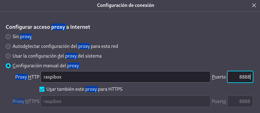 Configuracion proxy Firefox